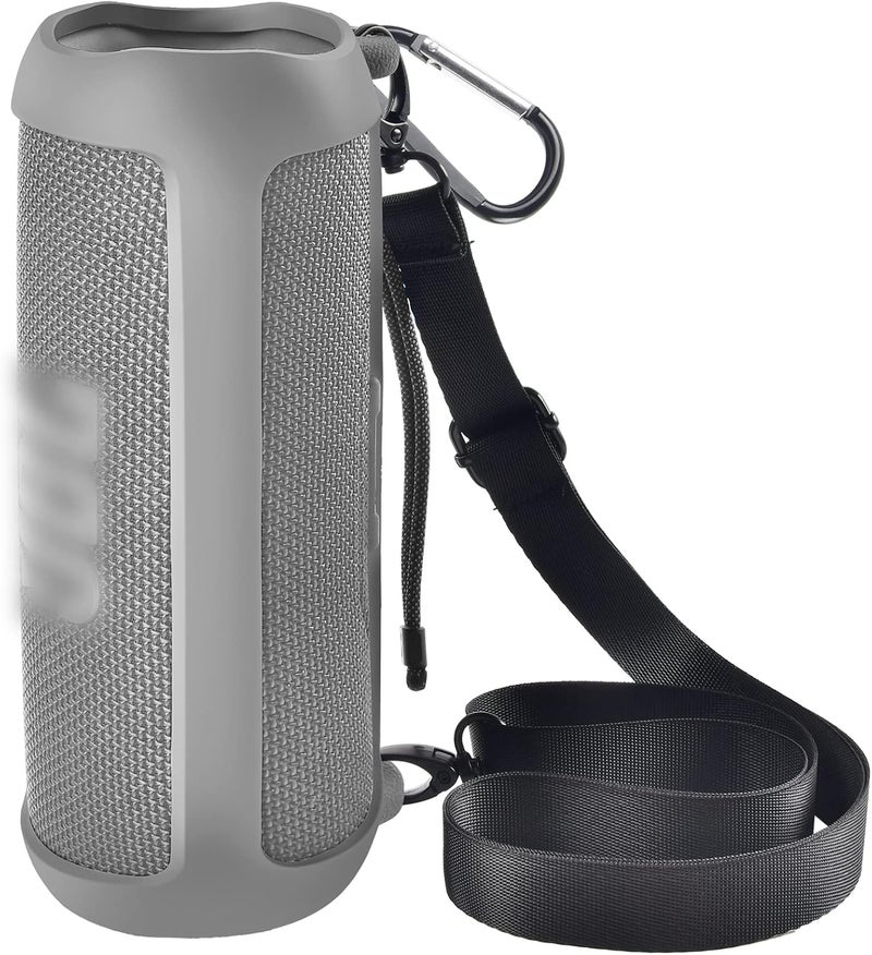 Comecase Silicone Case for JBL FLIP 6 Waterproof Portable Bluetooth Speaker, Gel Soft Skin Rubber Cover, Travel Carrying Storage Bag Pouch with Shoulder Strap and Carabiner - Grey - Image 1